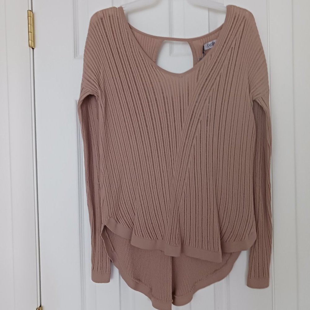 LAST CALL NWT Jennifer Lopez Womens Open Weave Tunic Sweater Rose Taupe Size S